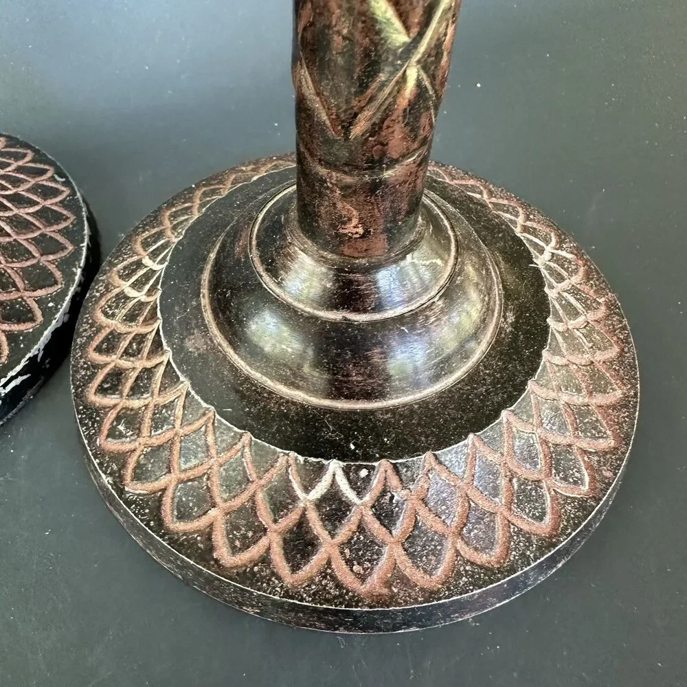 Vintage Palm Tree Candle Holders Hollywood Regency Safari Lodge Colonial Pair